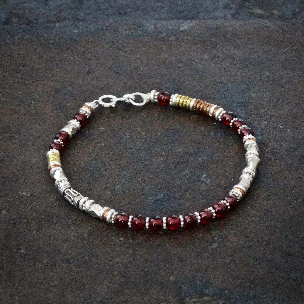 Garnet Bracelet with Sterling Silver Copper and Brass - Beyond Biasa