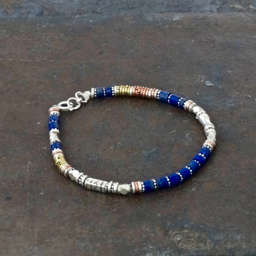 Lapis Lazuli Bracelet with Sterling Silver Copper and Brass - Beyond Biasa