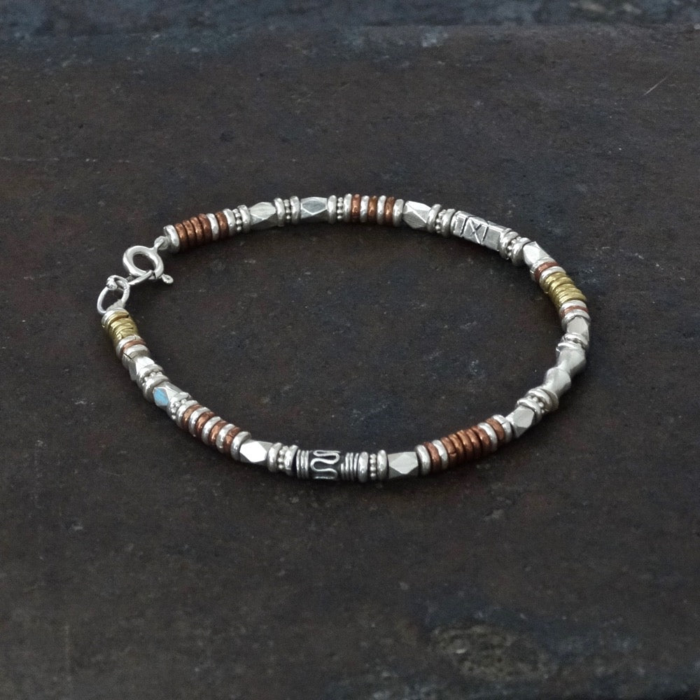 Sterling Silver, Copper and Brass Bead Bracelet - Beyond Biasa