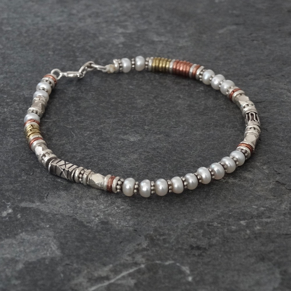 Freshwater Pearl Bracelet with Sterling Silver Copper and Brass - Beyond Biasa
