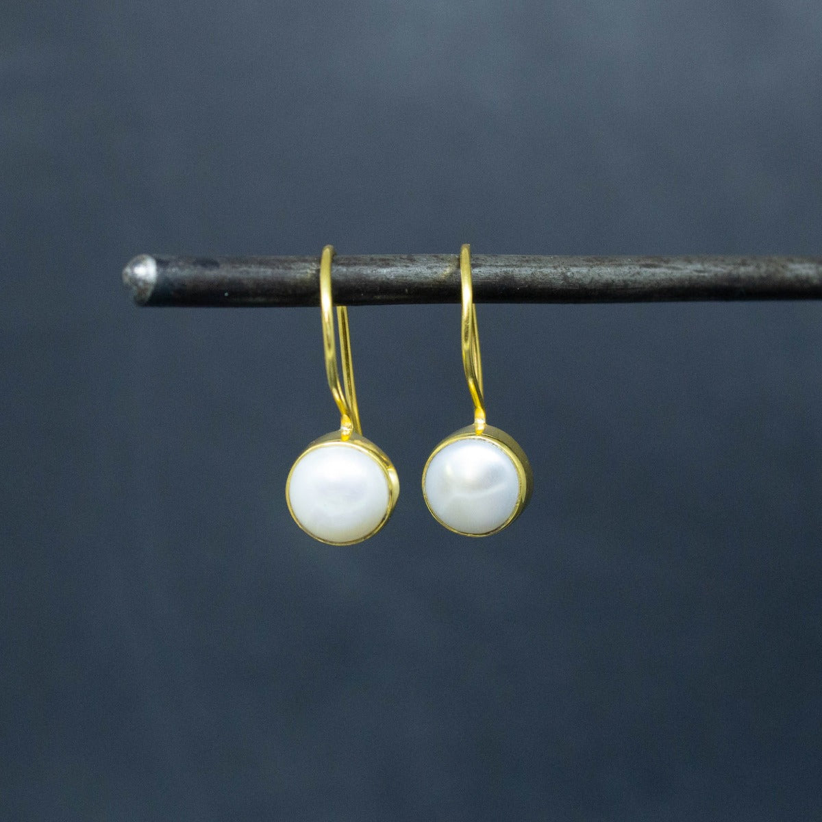 Round Freshwater Pearl Drop Earrings in 18k Gold Vermeil 
