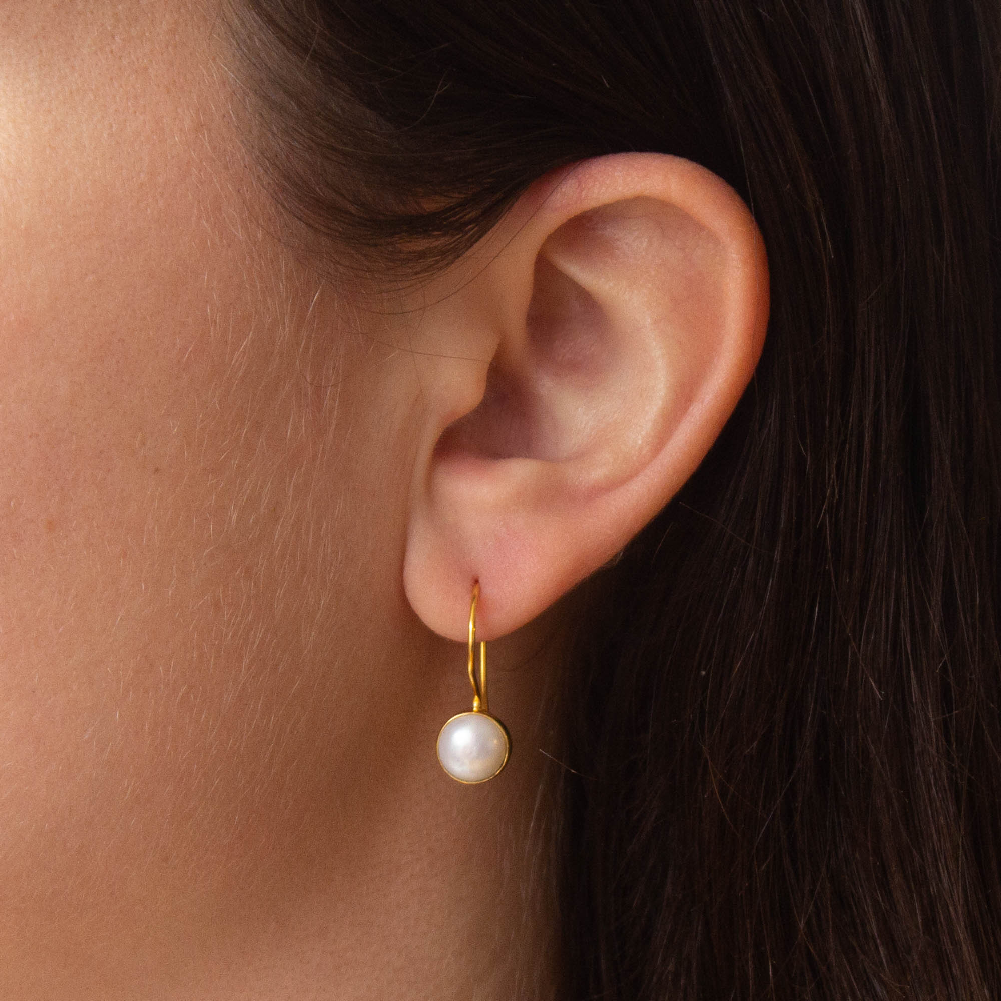 Round Freshwater Pearl Drop Earrings in 18k Gold Vermeil 