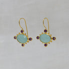 Aqua Chalcedony with Amethyst Gemstone earrings in 18k gold vermeil with a hook fitting - Beyond Biasa 