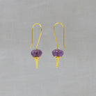 Long hook drop earrings in 18k gold vermeil with carved melon cut amethyst gemstones - Beyond Biasa