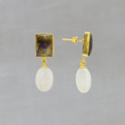 Labradorite and rainbow moonstone carved gemstone earrings in gold vermeil - Beyond Biasa