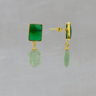 Green onyx and aventurine carved gemstone earrings in gold vermeil - Beyond Biasa