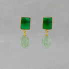 Green onyx and aventurine carved gemstone earrings in gold vermeil - Beyond Biasa