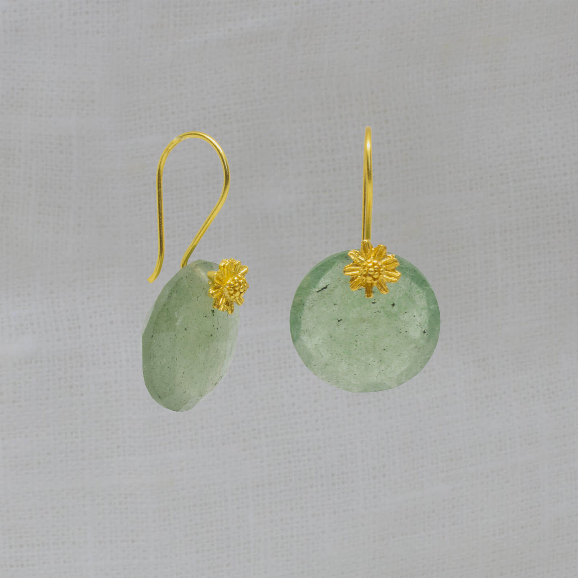 Green Aventurine and Labradorite Round Dangle Earrings 14k Gold-plated Sterling Green Aventurine and Labradorite Round Dangle Earrings 14k Gold-plated Sterling
