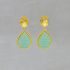 Carved Aqua Chalcedony and Textured Gold Vermeil Earrings - Beyond Biasa