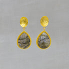 Carved Labradorite Gemstone and Textured Gold Vermeil Earrings - Beyond Biasa