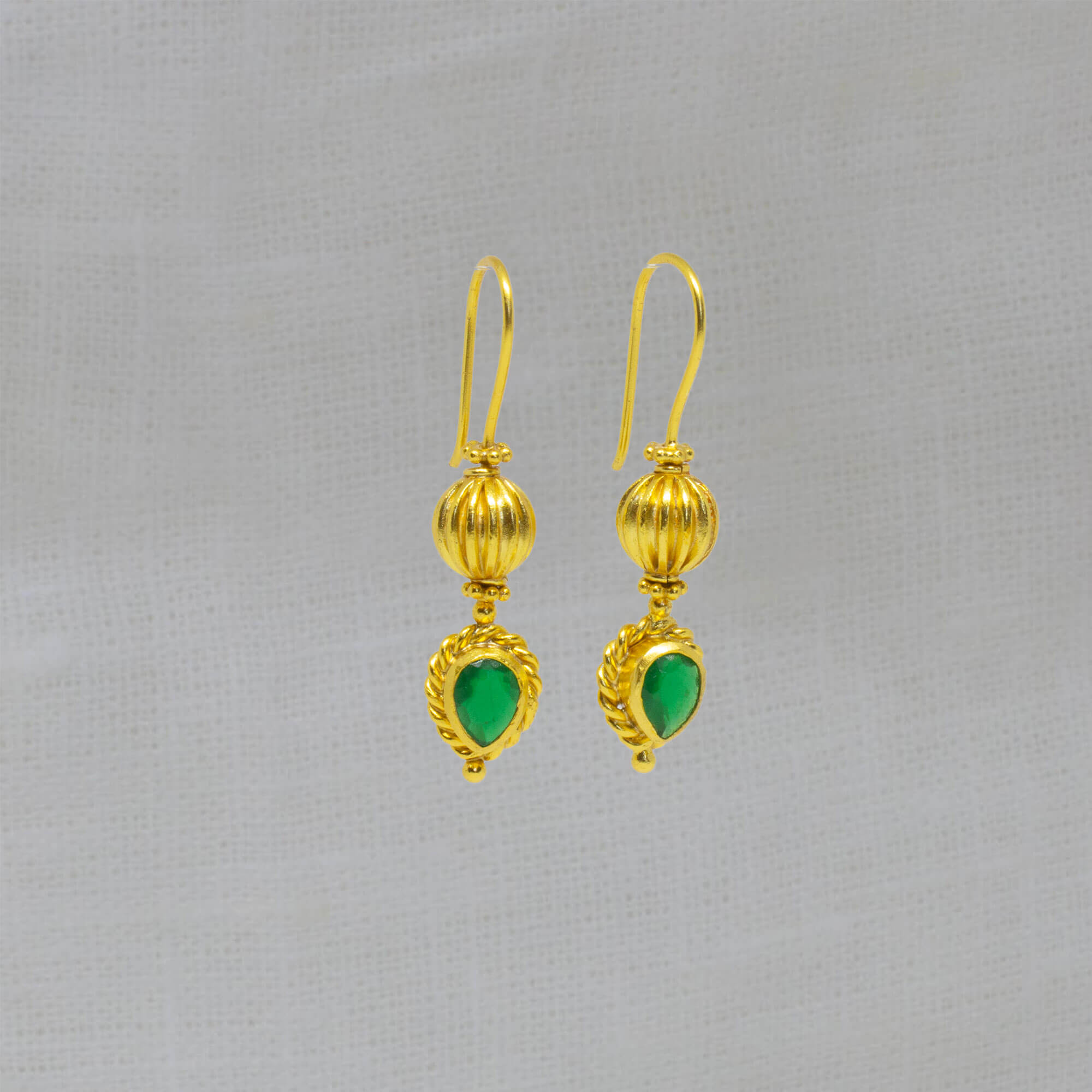 Ornate 18k gold vermeil and green onyx gemstone drop earrings - Beyond Biasa