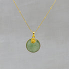 Green aventurine round faceted gemstone pendant necklace with 18k gold vermeil flower detail - Beyond Biasa 