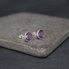 Simple gemstone everyday stud earrings, amethyst and sterling silver - Beyond Biasa