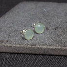 Simple gemstone everyday stud earrings, aqua chalcedony and sterling silver - Beyond Biasa