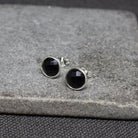 Simple gemstone everyday stud earrings, black onyx and sterling silver - Beyond Biasa