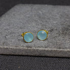 Simple gemstone everyday stud earrings, blue chalcedony and gold vermeil - Beyond Biasa