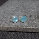 Simple gemstone everyday stud earrings, blue chalcedony and sterling silver - Beyond Biasa