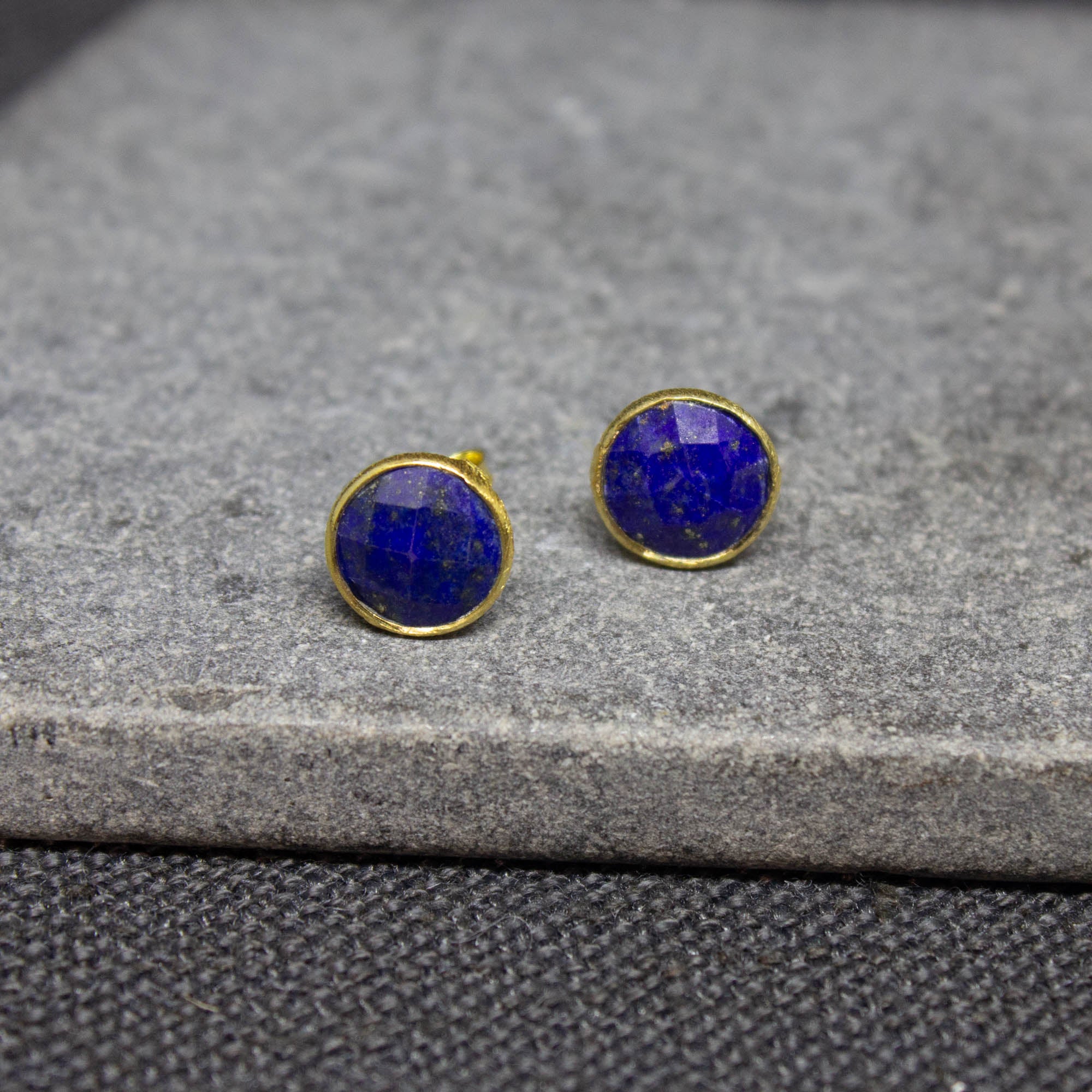 Simple gemstone everyday stud earrings, lapis lazuli and gold vermeil - Beyond Biasa