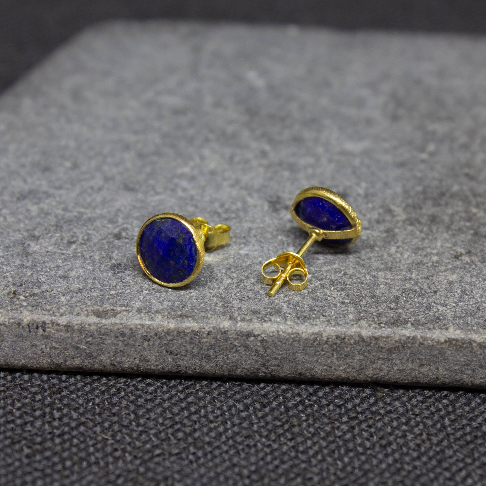 Simple gemstone everyday stud earrings, lapis lazuli and gold vermeil - Beyond Biasa