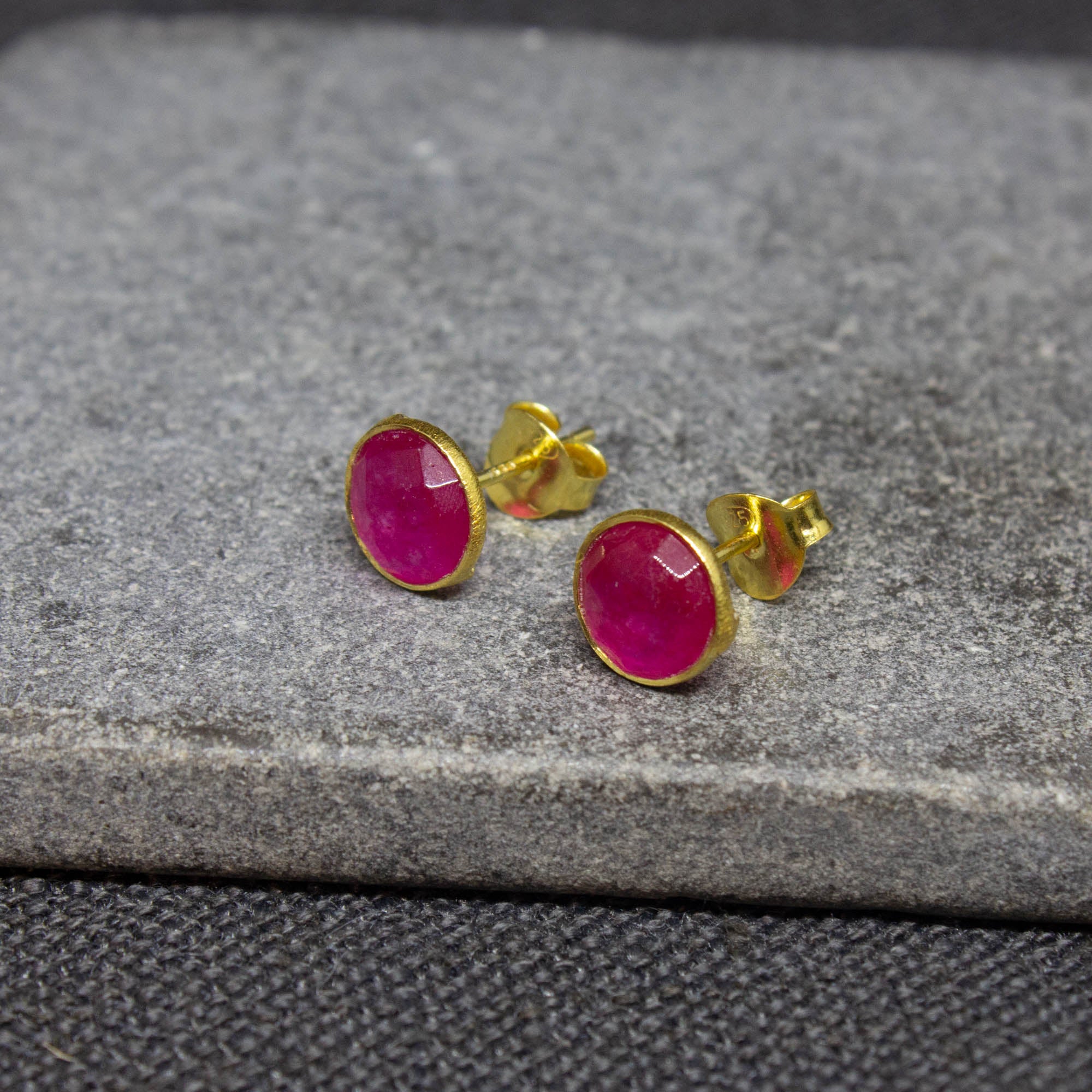 Simple gemstone everyday stud earrings, pink quartz and gold vermeil - Beyond Biasa
