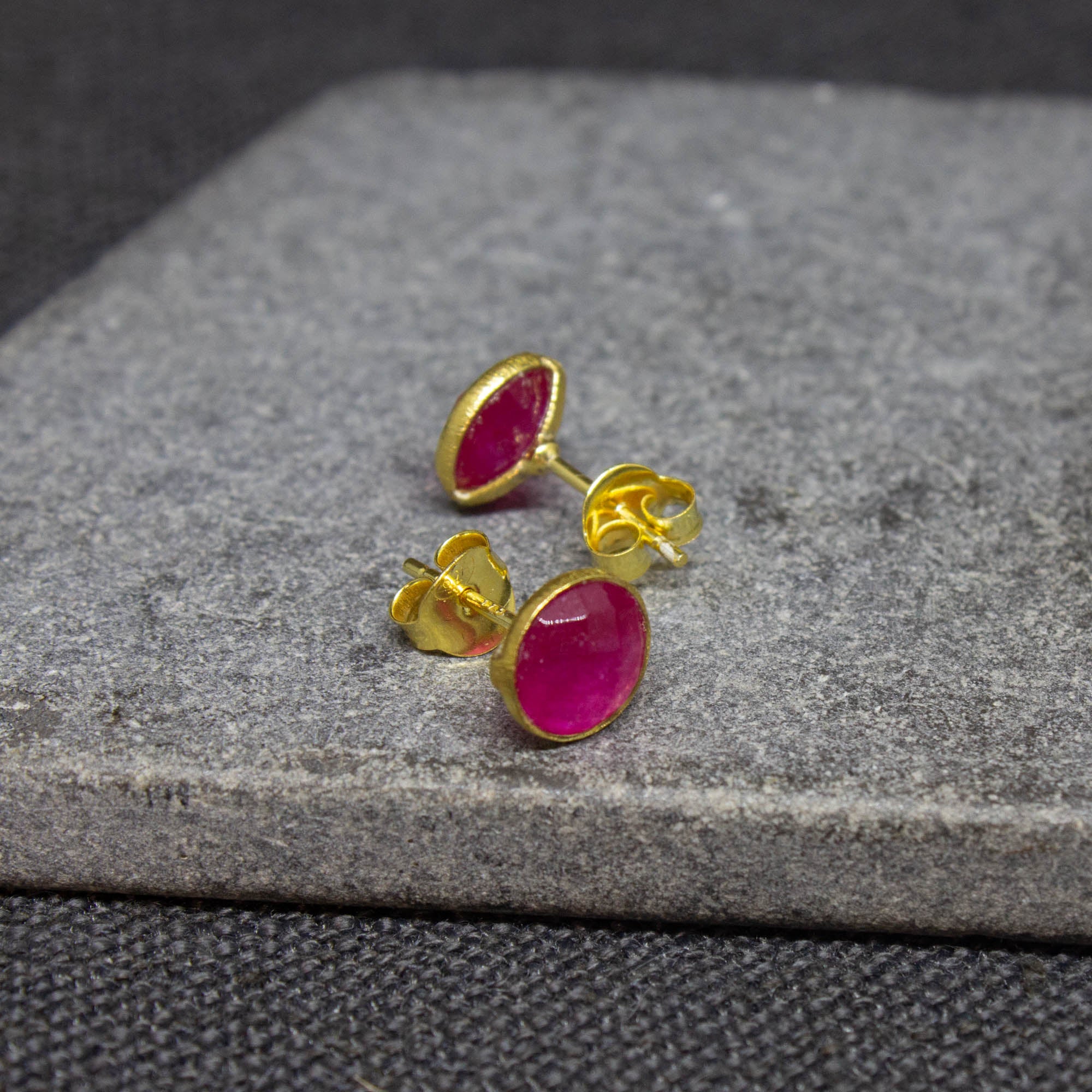 Simple gemstone everyday stud earrings, pink quartz and gold vermeil - Beyond Biasa