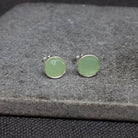 Simple gemstone everyday stud earrings, prehnite and sterling silver - Beyond Biasa