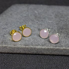 Simple gemstone everyday stud earrings, rose quartz and sterling silver - Beyond Biasa