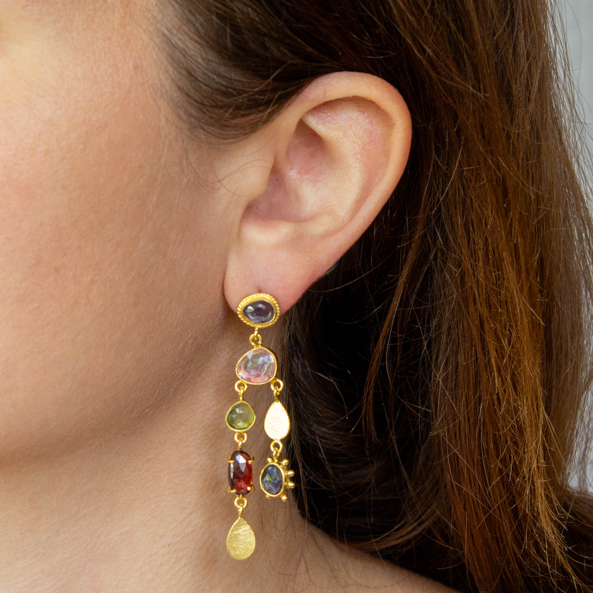 Abstract Multi Stone Gemstone Earrings in Gold Vermeil