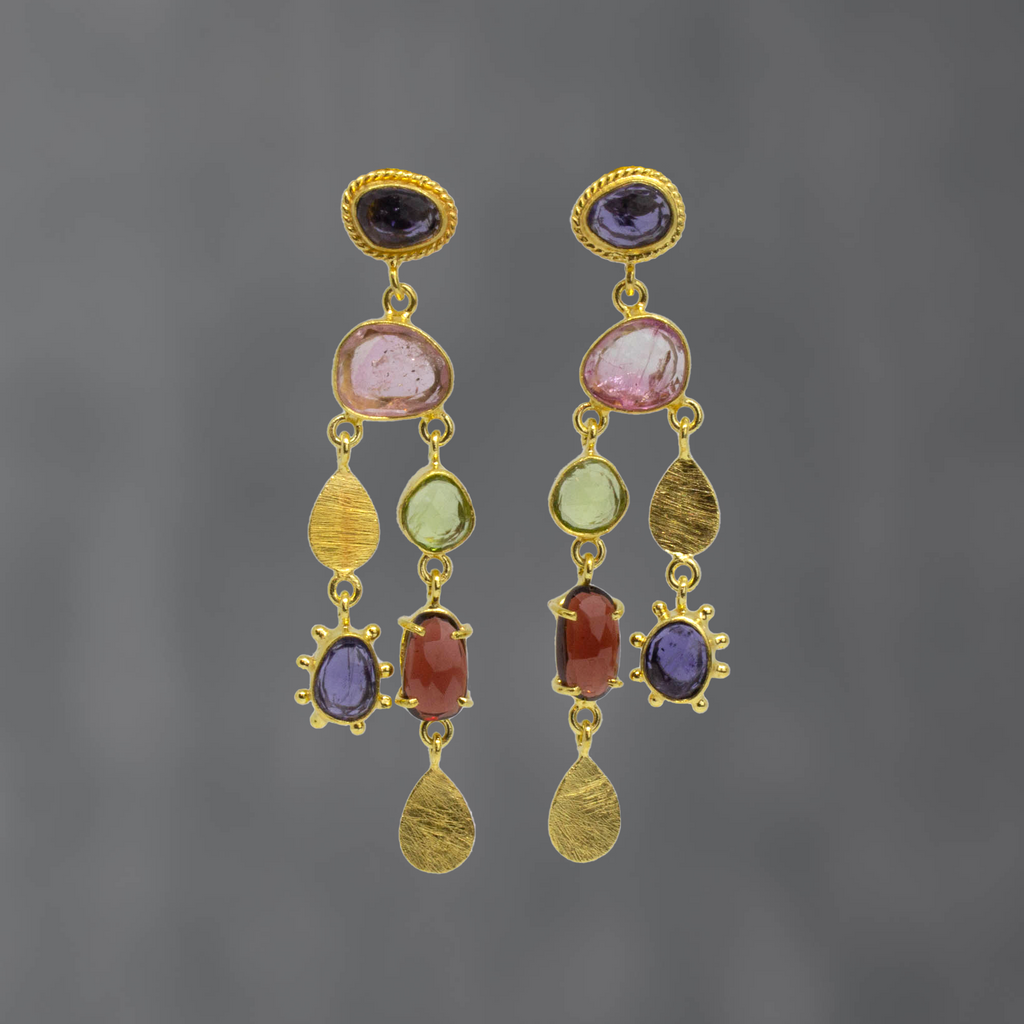 Abstract Multi Stone Gemstone Earrings in Gold Vermeil
