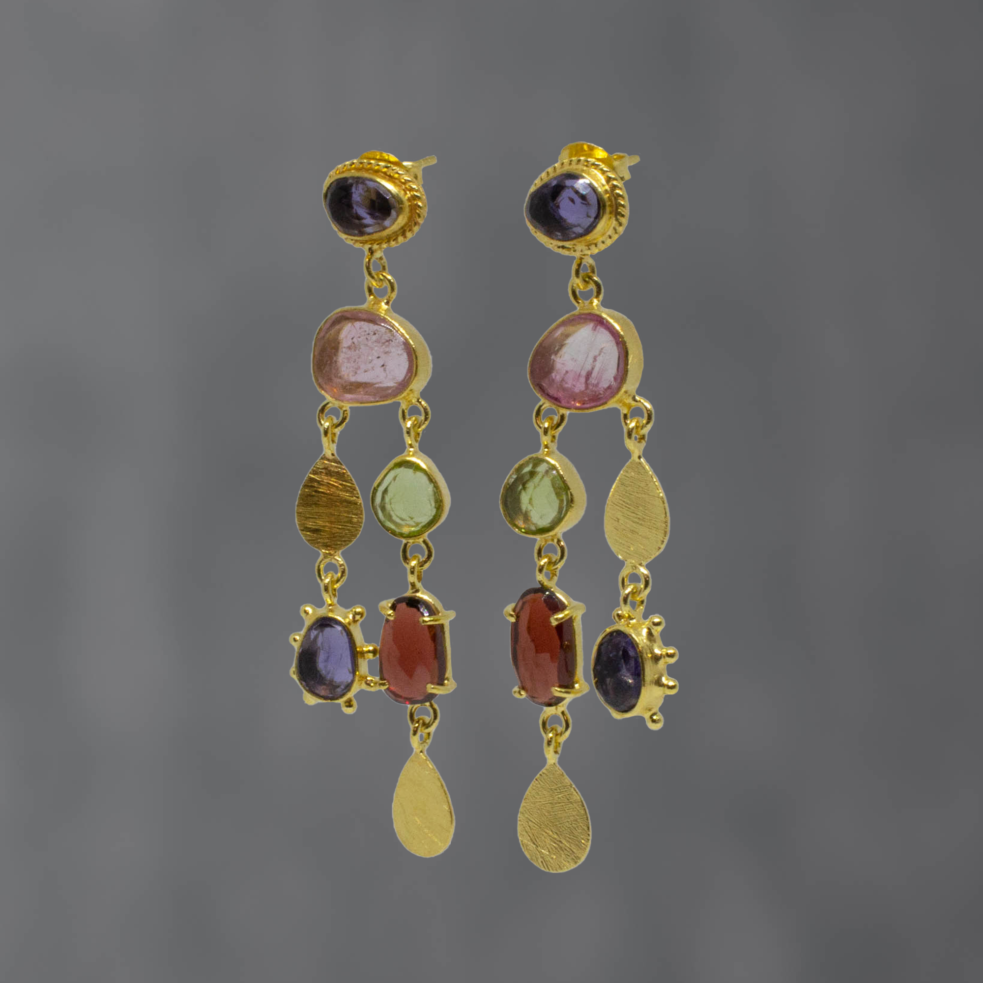 Abstract Multi Stone Gemstone Earrings in Gold Vermeil