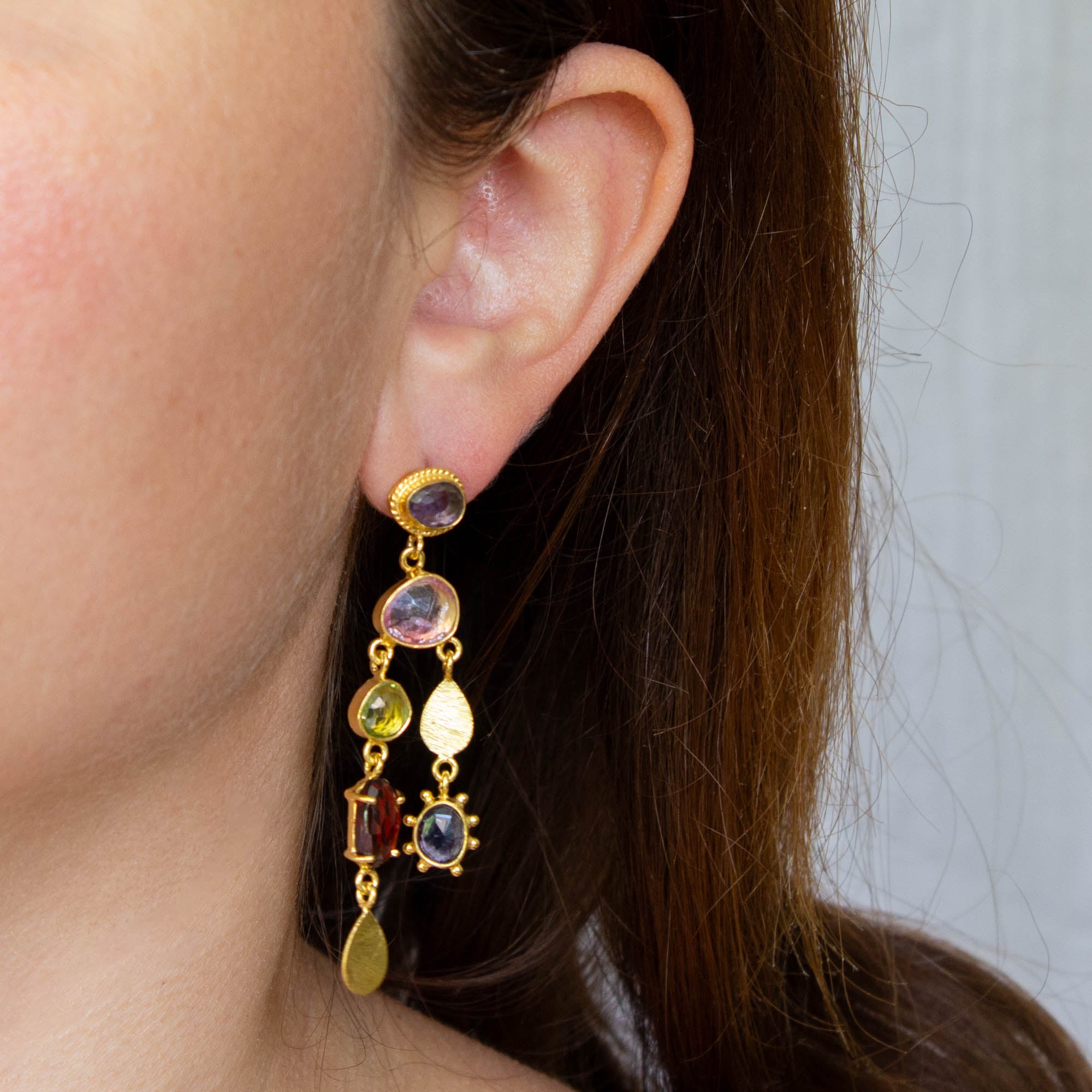 Abstract Multi Stone Gemstone Earrings in Gold Vermeil