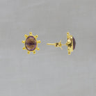 Amethyst gemstone irregular organic stud earrings in an 18k gold vermeil dot work setting - Beyond Biasa 