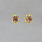 Amethyst gemstone irregular organic stud earrings in an 18k gold vermeil dot work setting - Beyond Biasa 