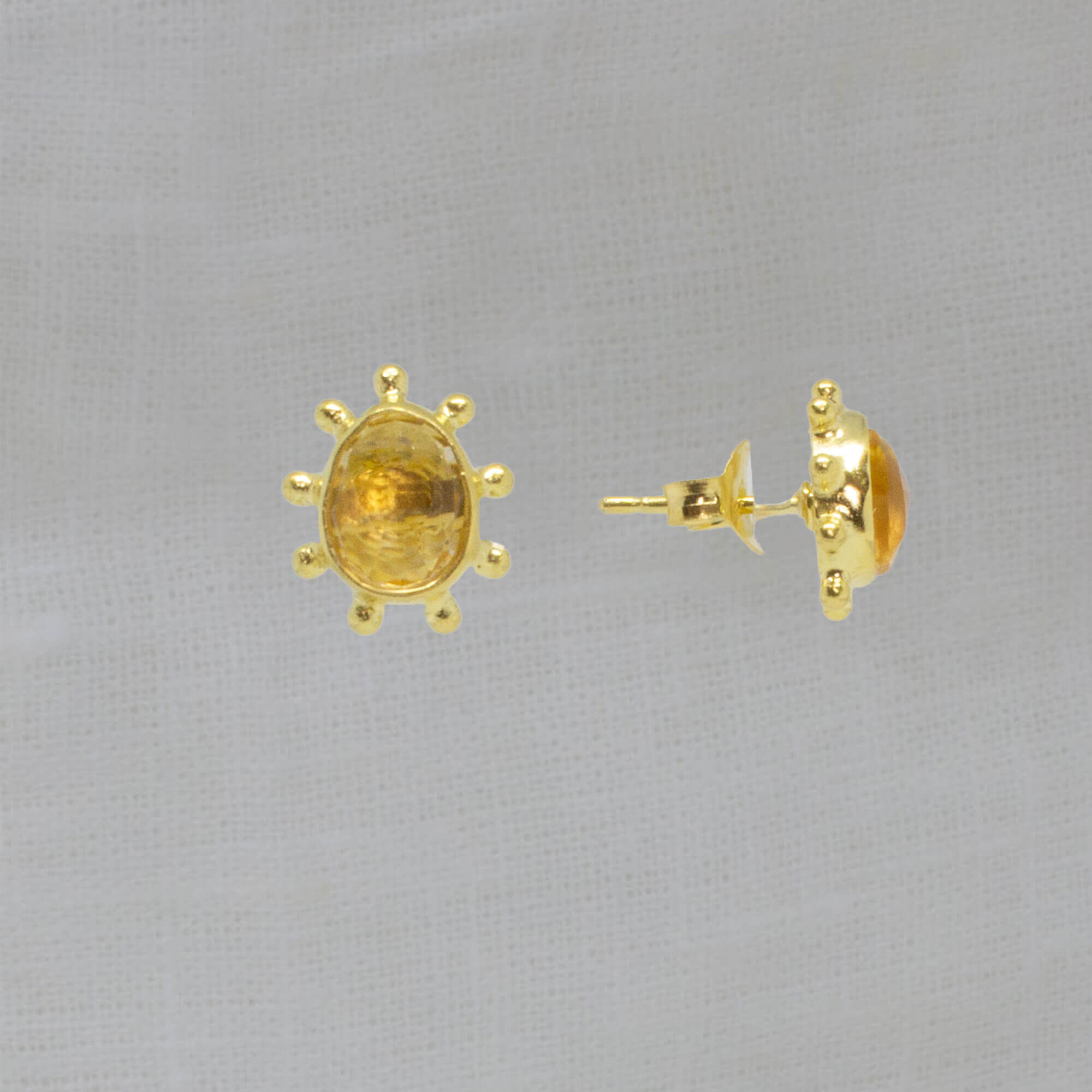 Citrine gemstone irregular organic stud earrings in an 18k gold vermeil dot work setting - Beyond Biasa 