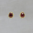 Garnet gemstone irregular organic stud earrings in an 18k gold vermeil dot work setting - Beyond Biasa 