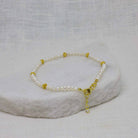 White freshwater pearl beaded bracelet with 18k gold vermeil beads - June Birthstone Jewellery | Beyond Biasa 