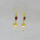 Vintage style intricate gold, pearl and ruby dangle earrings - Beyond Biasa 