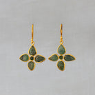 Carved emerald gemstone flower earrings in 18k gold vermeil - Beyond Biasa