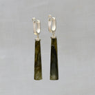 Long polished cabochon labradorite gemstone earrings with sterling silver french hook omega clasp - Beyond Biasa 