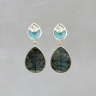 Carved labradorite and larimar gemstone earrings in sterling silver - Beyond Biasa