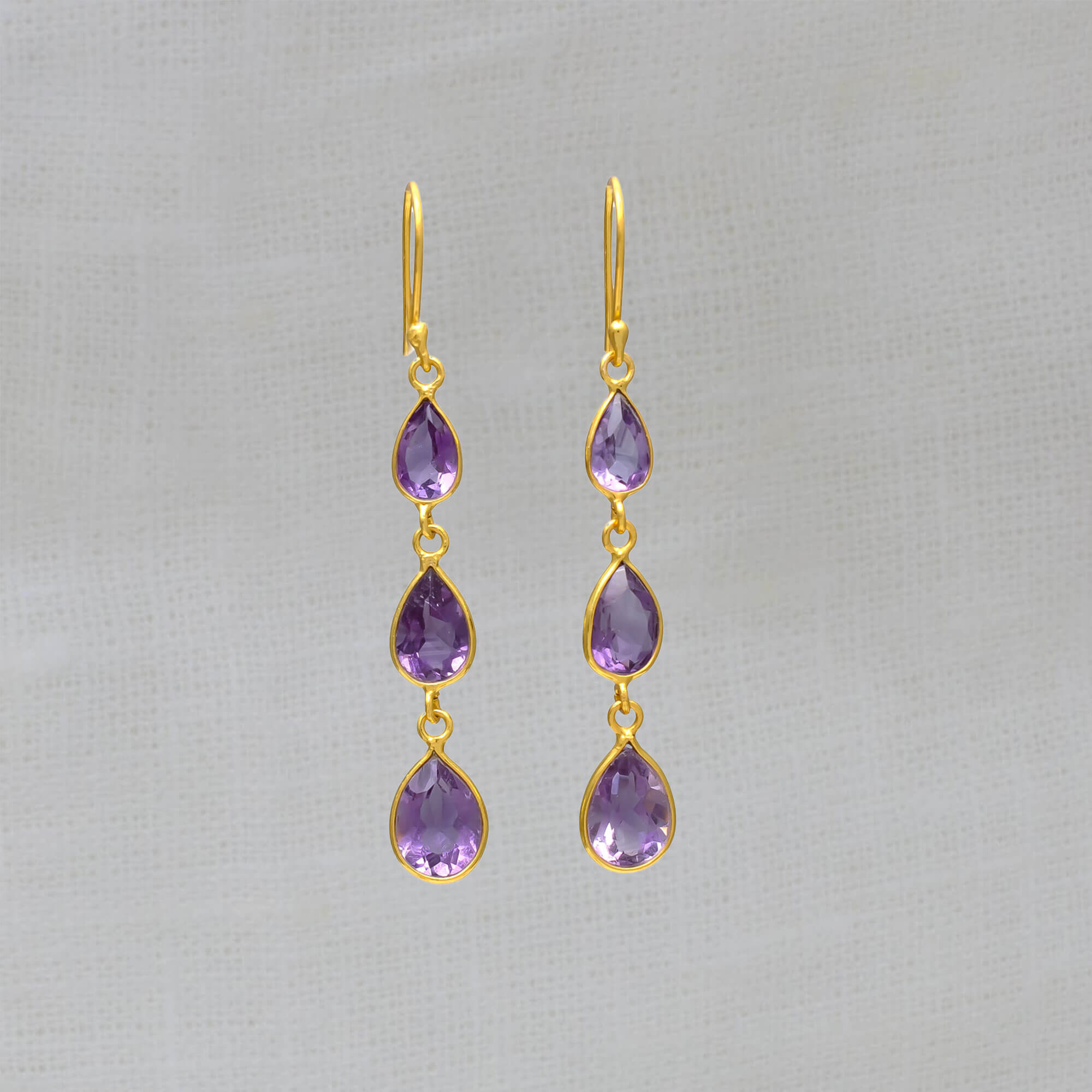 Teardrop Gemstone Triple Drop Earrings - Main Image