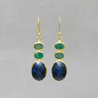 Blue sapphire and green emerald gemstone earrings in 18k gold vermeil with a hook fitting - Beyond Biasa 