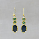 Blue sapphire and green emerald gemstone earrings in 18k gold vermeil with a hook fitting - Beyond Biasa 