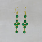 Long multi gemstone dangle earrings handmade in 18k gold vermeil and green onyx - Beyond Biasa