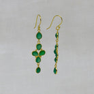 Long multi gemstone dangle earrings handmade in 18k gold vermeil and green onyx - Beyond Biasa