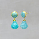 Amazonite and gold vermeil gemstone earrings, with a round stud fitting and drop below