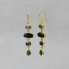 Rectangular labradorite gemstone long dangly earrings in 18k gold plated silver, with simple hook fittings - Beyond Biasa 