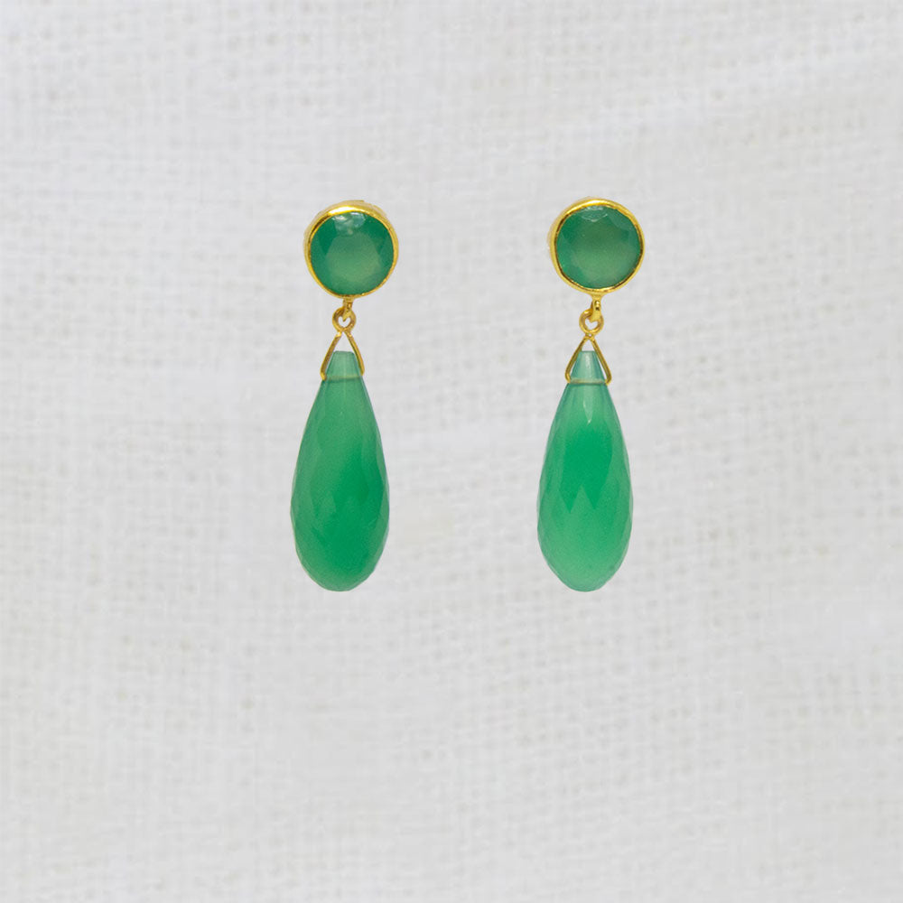 Gold vermeil green onyx briolette drop earrings