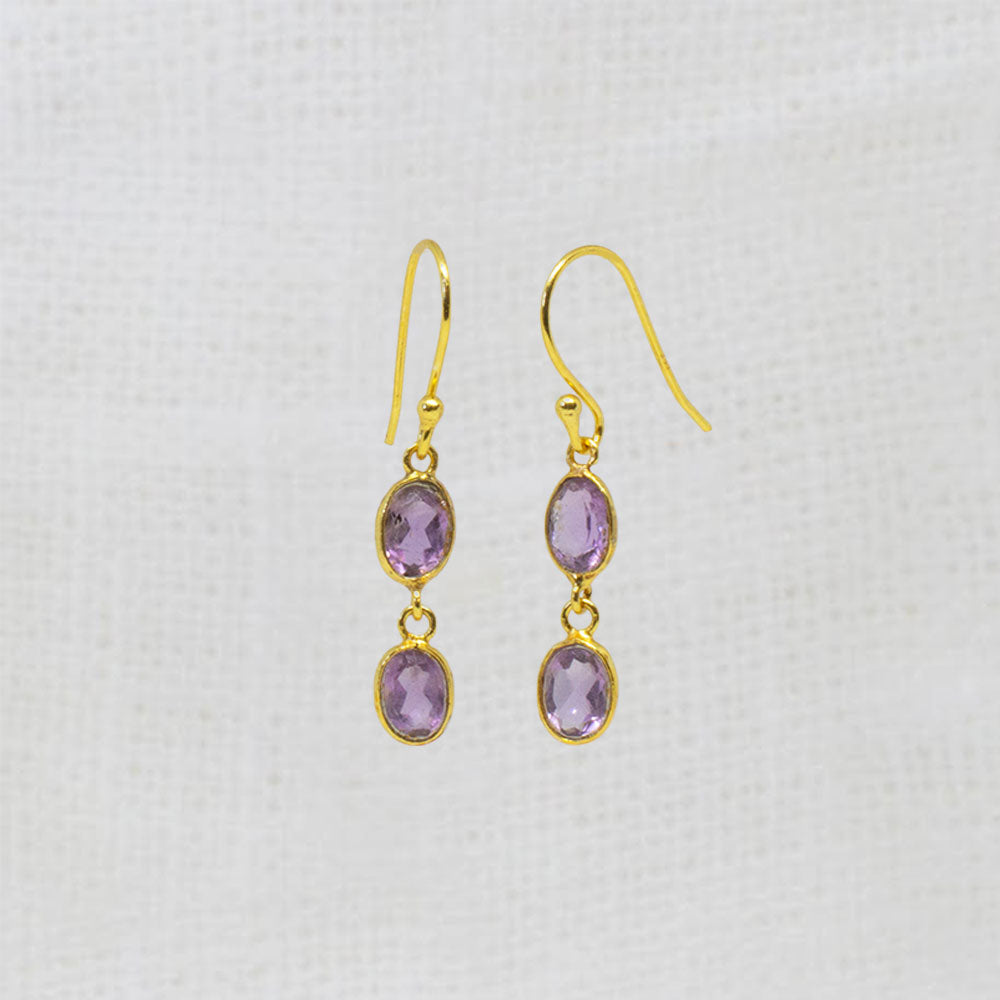Gold vermeil amethyst double drop earrings