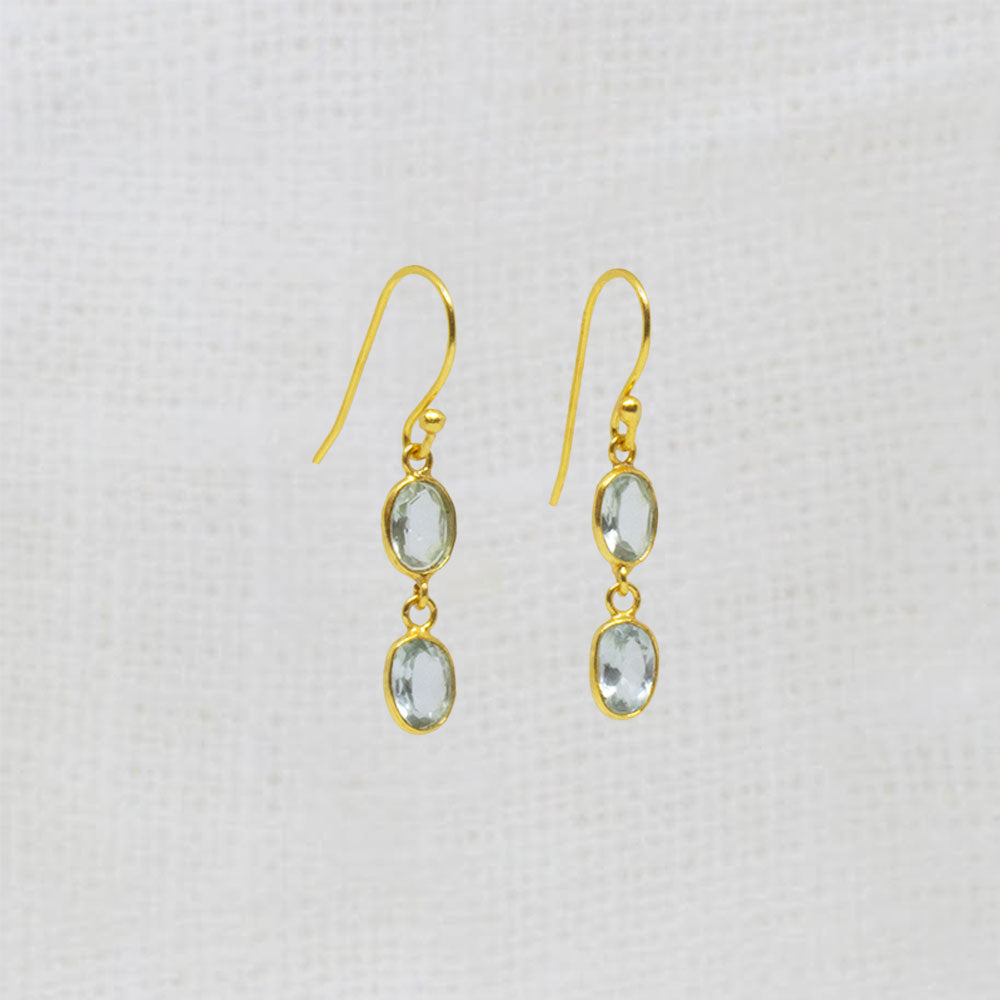 Gold vermeil blue topaz double drop earrings